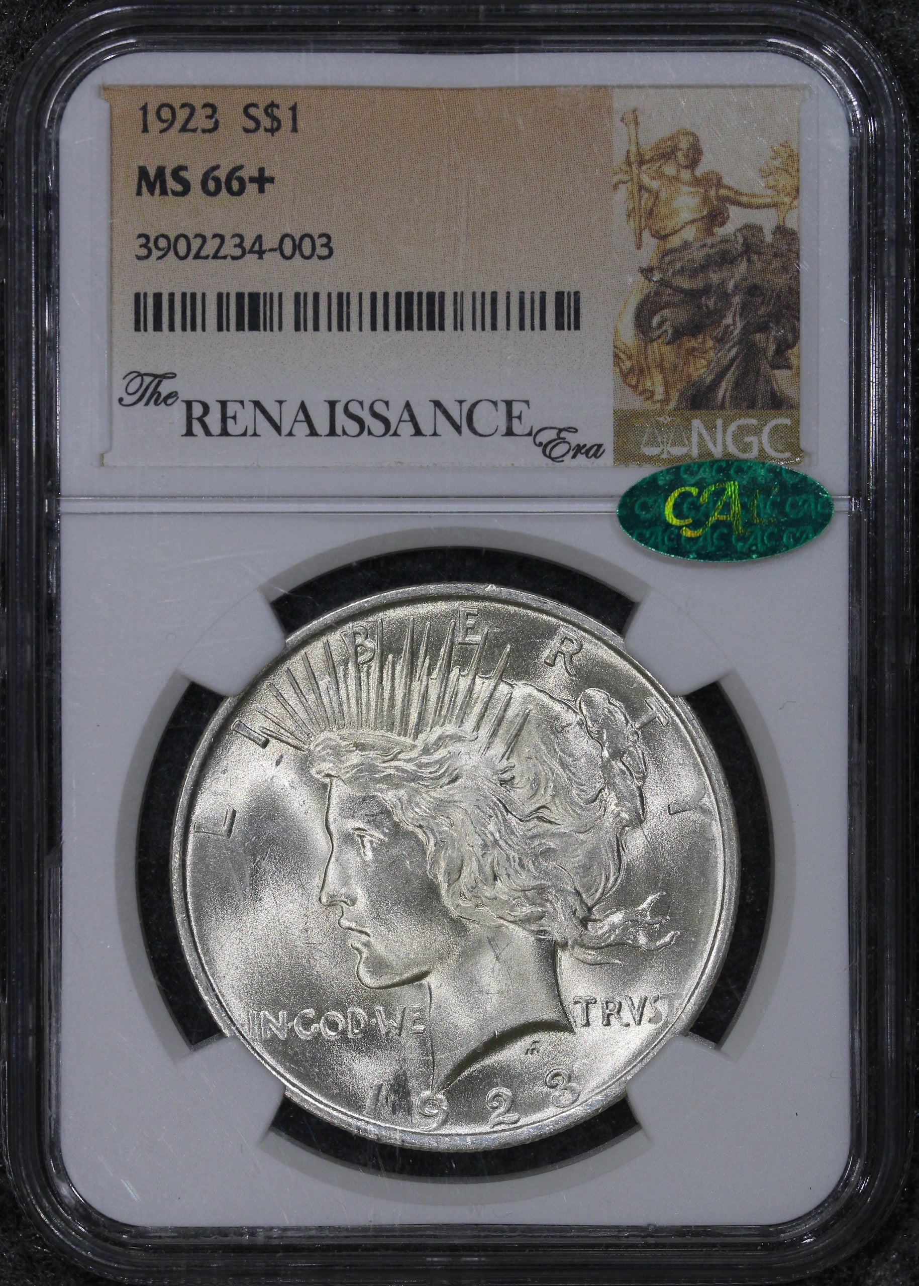 1923 (MS66+ CAC) $1 Peace Silver Dollar (66 Plus) NGC