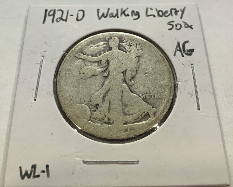 1921-D (AG) Walking Liberty Silver Half Dollar 50c - About Good