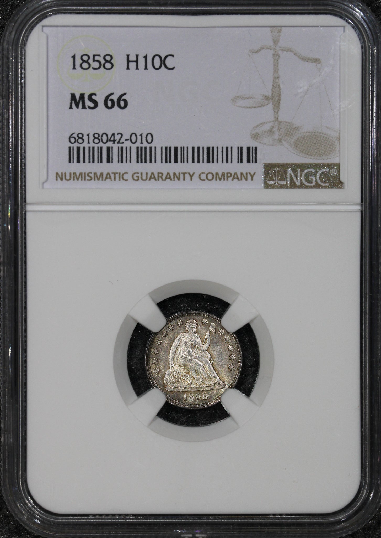 1858 (MS66) Seated Liberty Half Dime H10C NGC