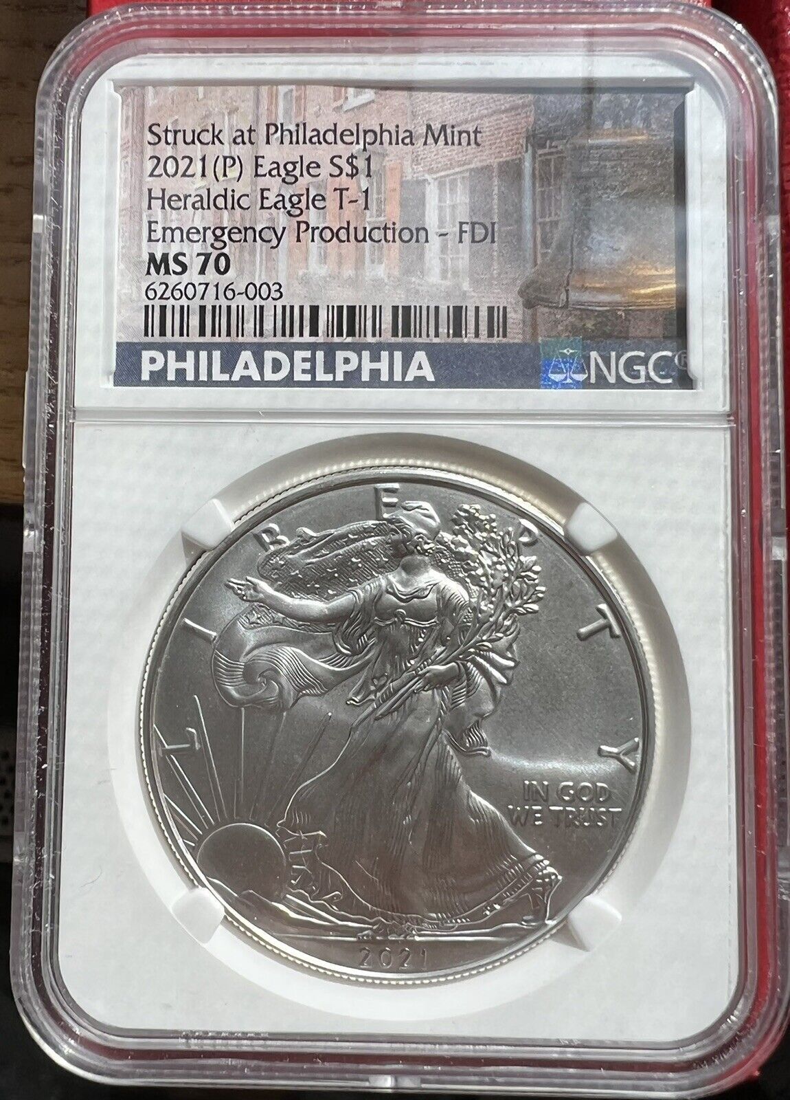 2021 (P) Silver Eagle FDOI Philadelphia Emergency T-1 NGC MS70 FDI Type 1