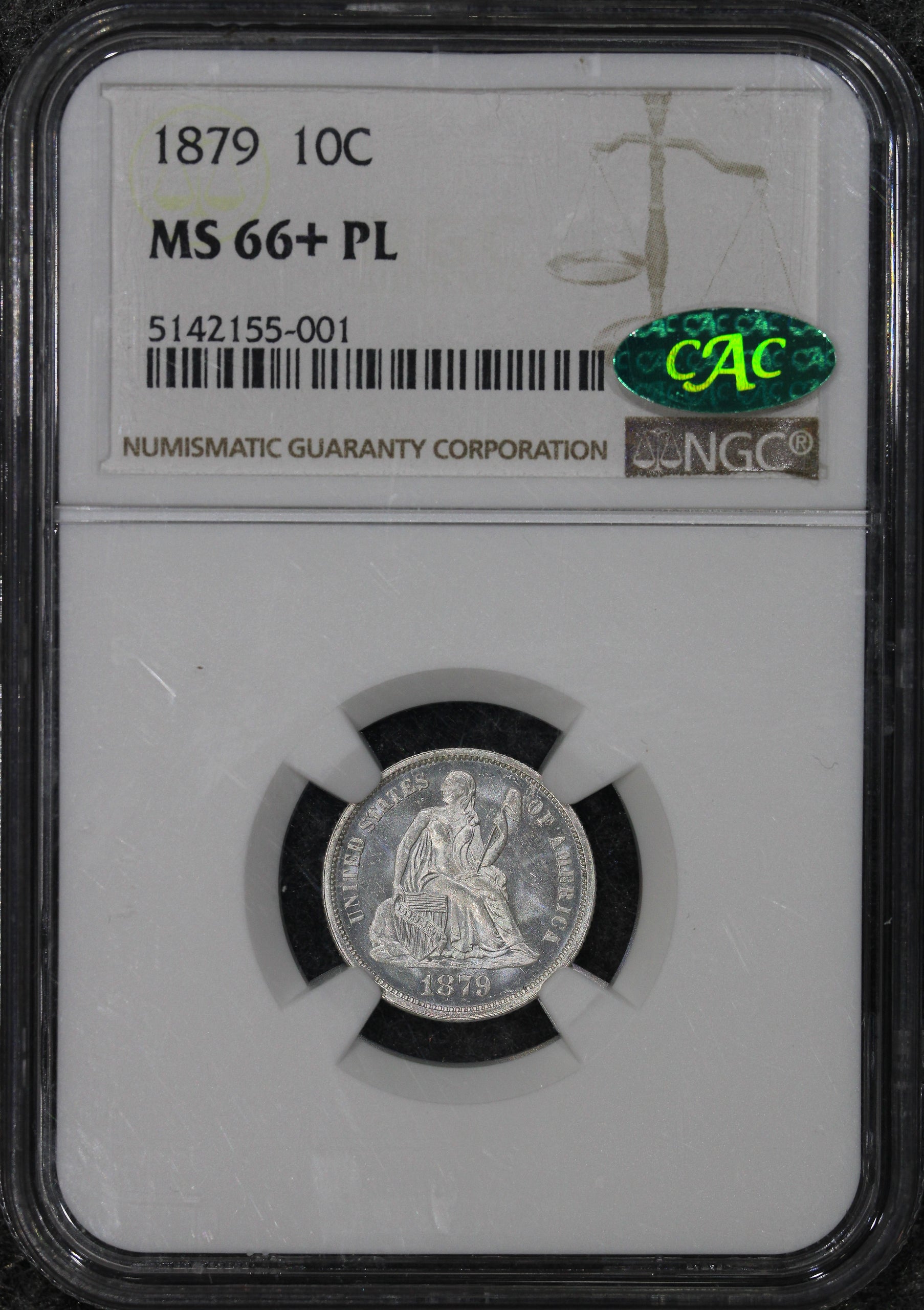 1879 (MS66+ PL CAC) Seated Liberty Dime 10c NGC - PROOFLIKE