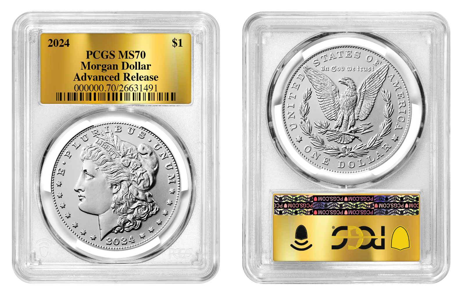 2024-P (MS70) Morgan & Peace Silver Dollar Advanced Release AR (Gold Foil) PCGS