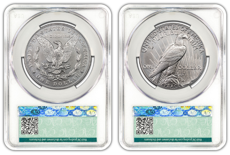 2024 (MS70) Morgan & Peace Silver Dollar (2 Coin Set) CAC First Delivery FD CACG