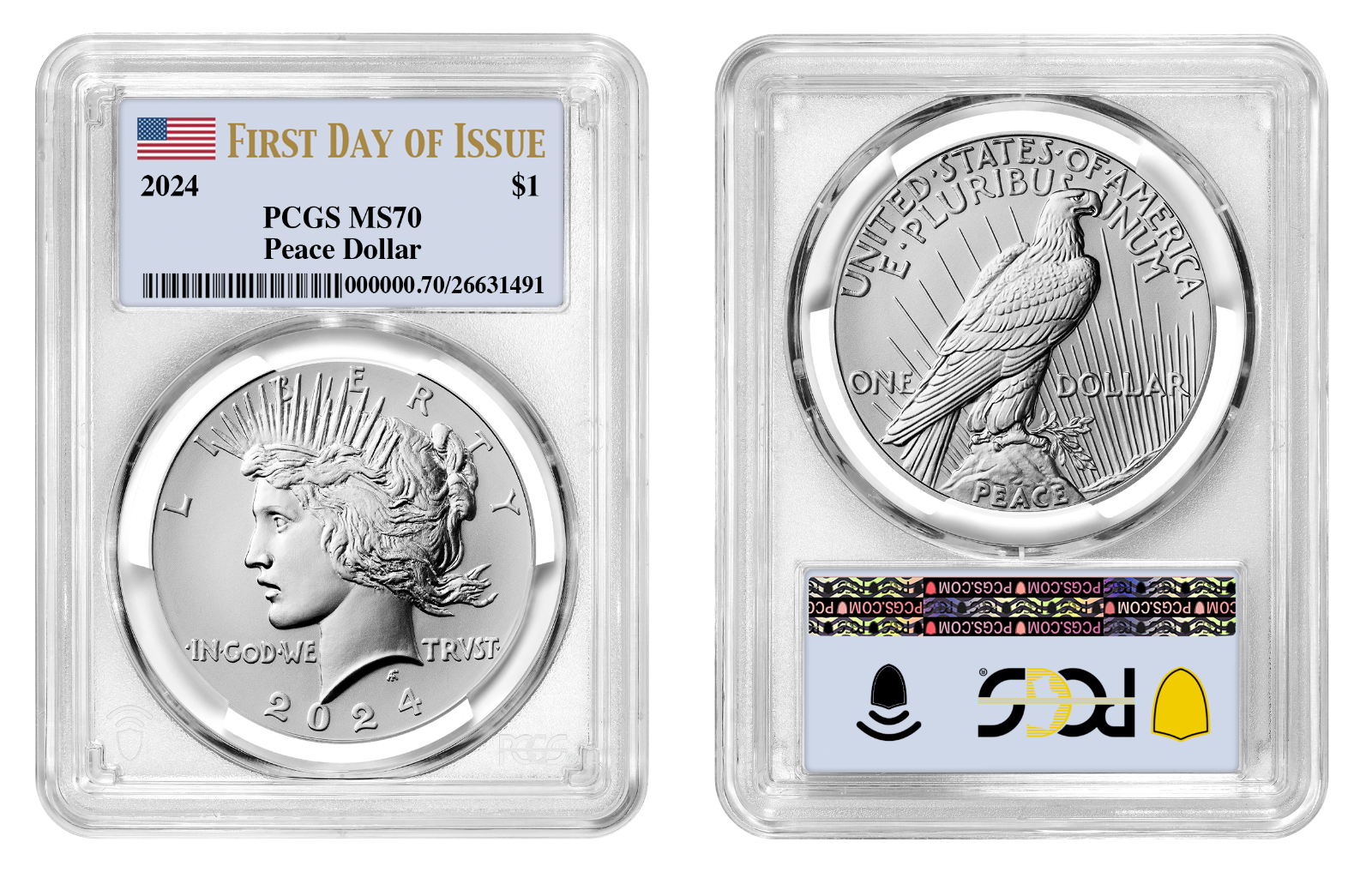 2024-P (MS70) Morgan & Peace Silver Dollar (2 Coin) First Day Of Issue FDOI PCGS