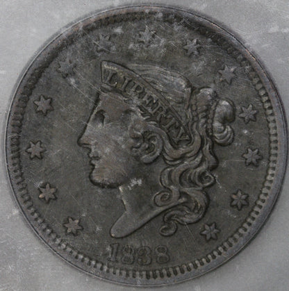 1838 (XF40) Coronet Head Large Cent 1c Penny ICG