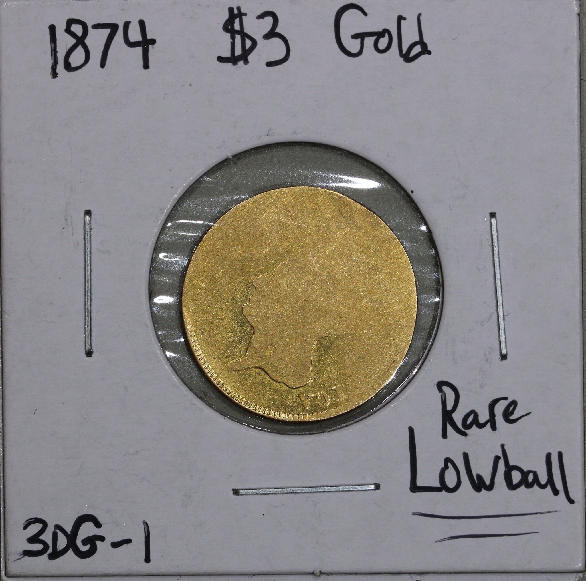 1874 $3 Three Dollar Gold Princess Lowball Piece Raw