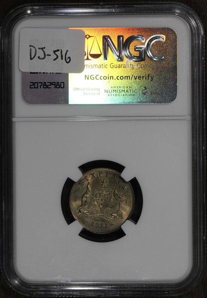 1911 (MS63) Australia Sixpence 6P NGC - Golden Luster