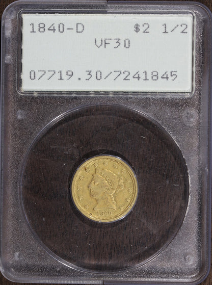 1840-D (VF30) Liberty Head Gold Quarter Eagle $2.50 PCGS - Dahlonega Rattler