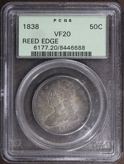 1838 (VF20) Capped Bust Half Dollar 50C PCGS OGH - Reeded Edge