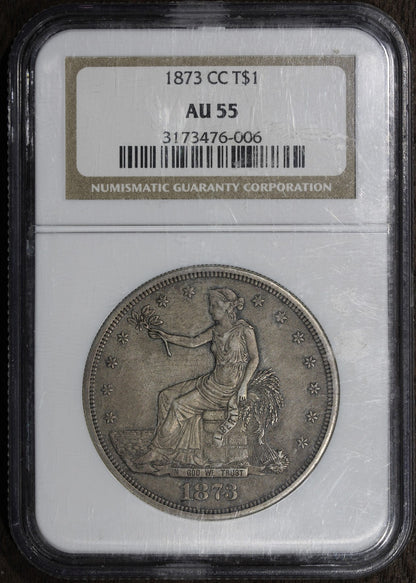 1873-CC (AU55) Trade Silver Dollar $1 NGC - Carson City Key Date