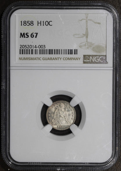 1858 (MS67) Seated Liberty Half Dime H10C NGC - Superb GEM!