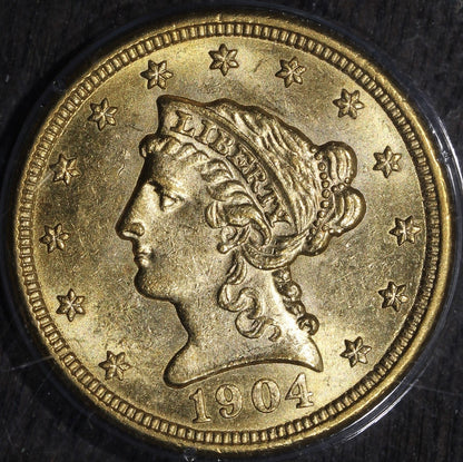 1904 (AU58 CAC) Liberty Head Gold Quarter Eagle $2.50 PCGS Rattler