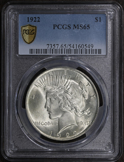 1922 (MS65) Peace Silver Dollar $1 PCGS - Blast White Gem
