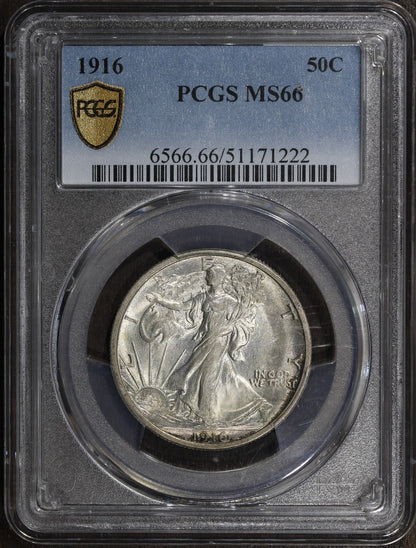 1916 (MS66) Walking Liberty Half Dollar 50C PCGS - First Year, KEY Date