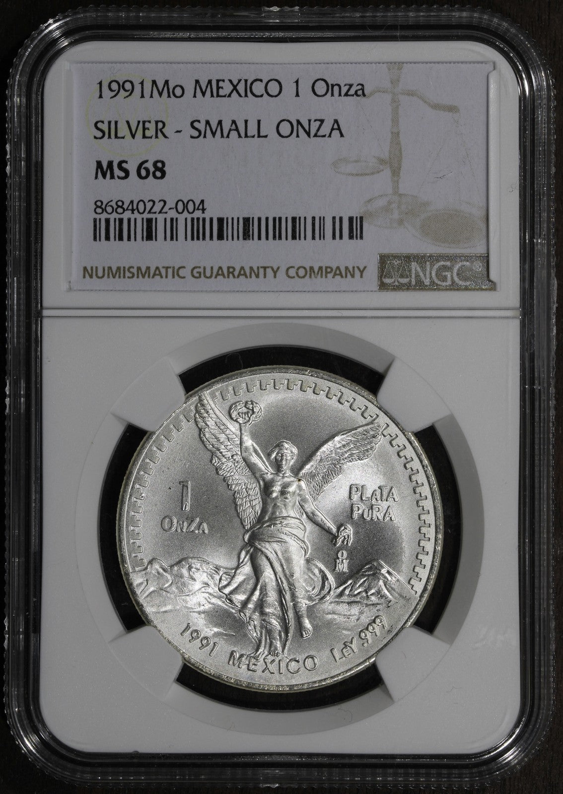 1991-Mo Type 2 (MS68) Mexico 1 oz Silver Libertad Onza NGC - Type 2