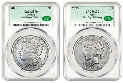2025 (MS70) Morgan & Peace Silver Dollar CAC First Day Of Delivery CACG FDOD