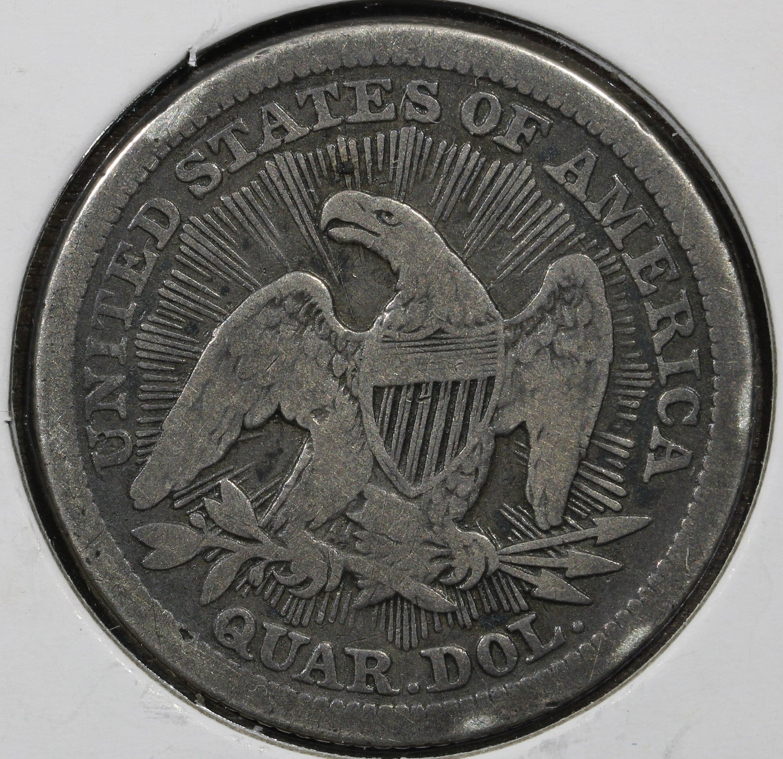 1853 Arrows and Rays Seated Quarter 25C - raw F Fine