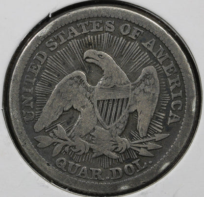 1853 Arrows and Rays Seated Quarter 25C - raw F Fine