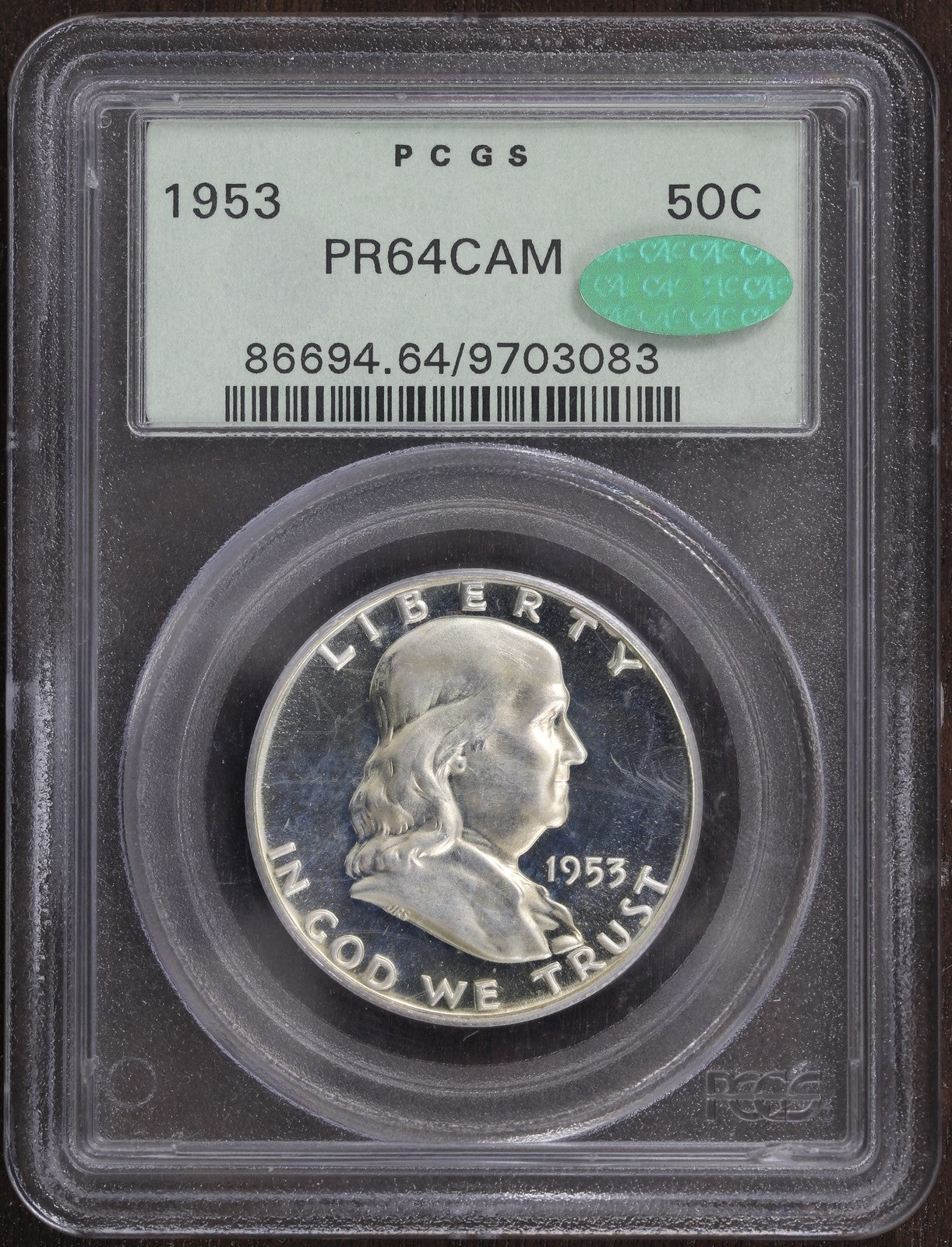 1953 (PR64 CAMEO CAC) Proof Franklin Half Dollar 50C PCGS OGH