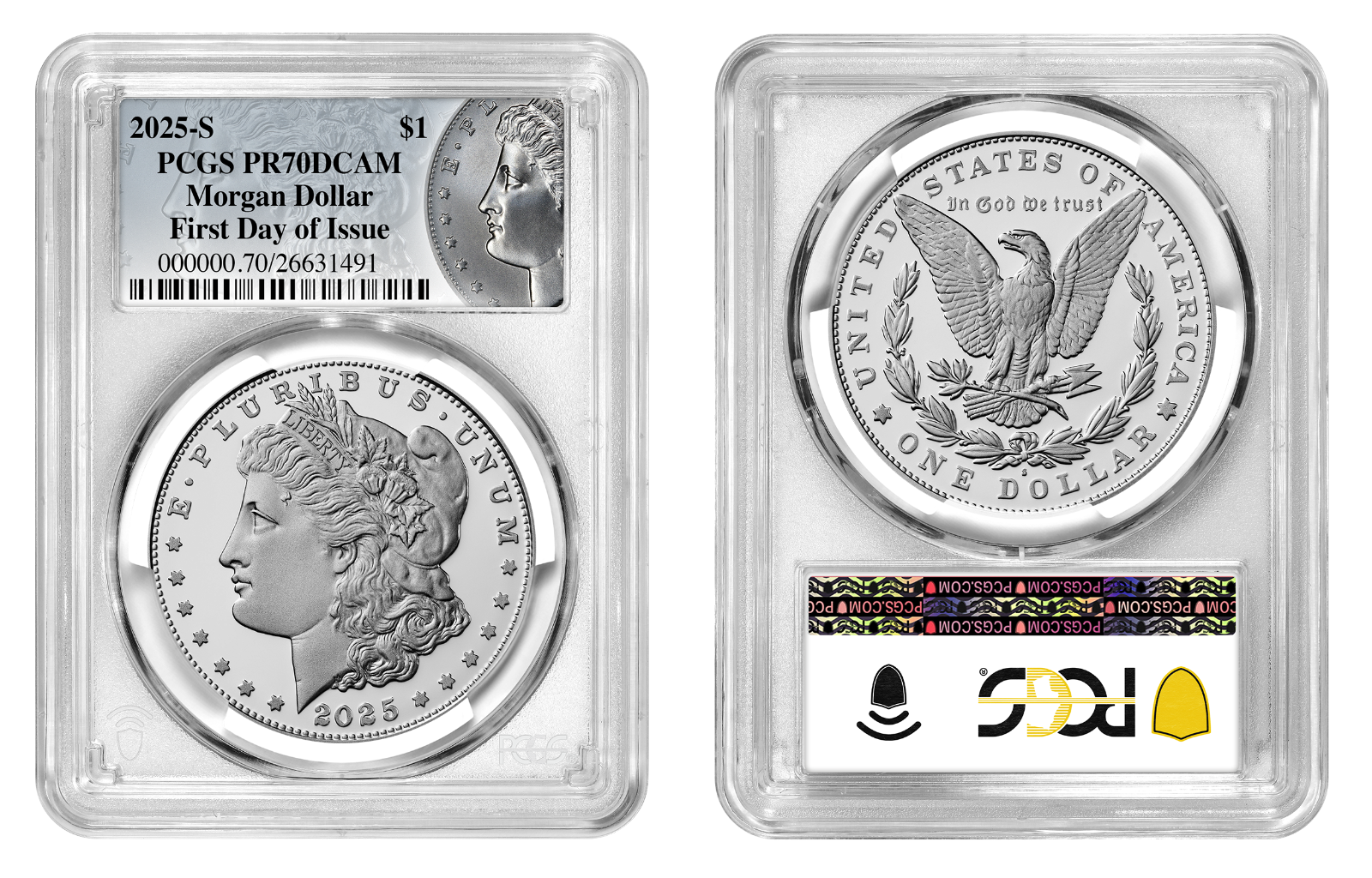 2025-S (PR70) Proof Morgan & Peace Silver Dollar (2 Coin Set) FDOI PCGS Presale