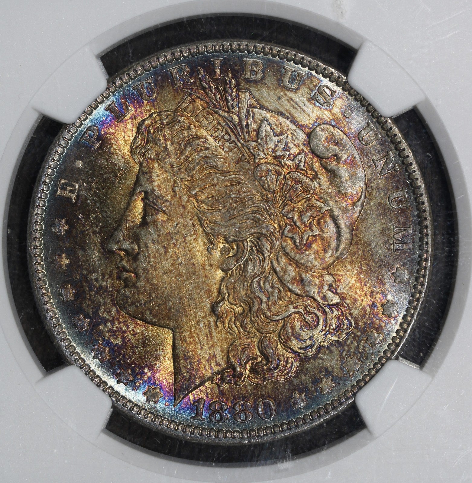 1880-O (MS64+) Morgan Silver Dollar $1 NGC - Beautiful Rainbow Tone
