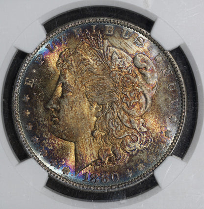 1880-O (MS64+) Morgan Silver Dollar $1 NGC - Beautiful Rainbow Tone