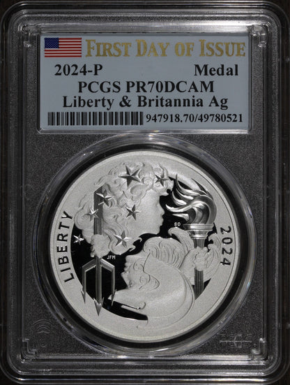 2024-P and 2024-W (PR70) 2 Coin Gold and Silver Liberty Britannia Set $100 PCGS
