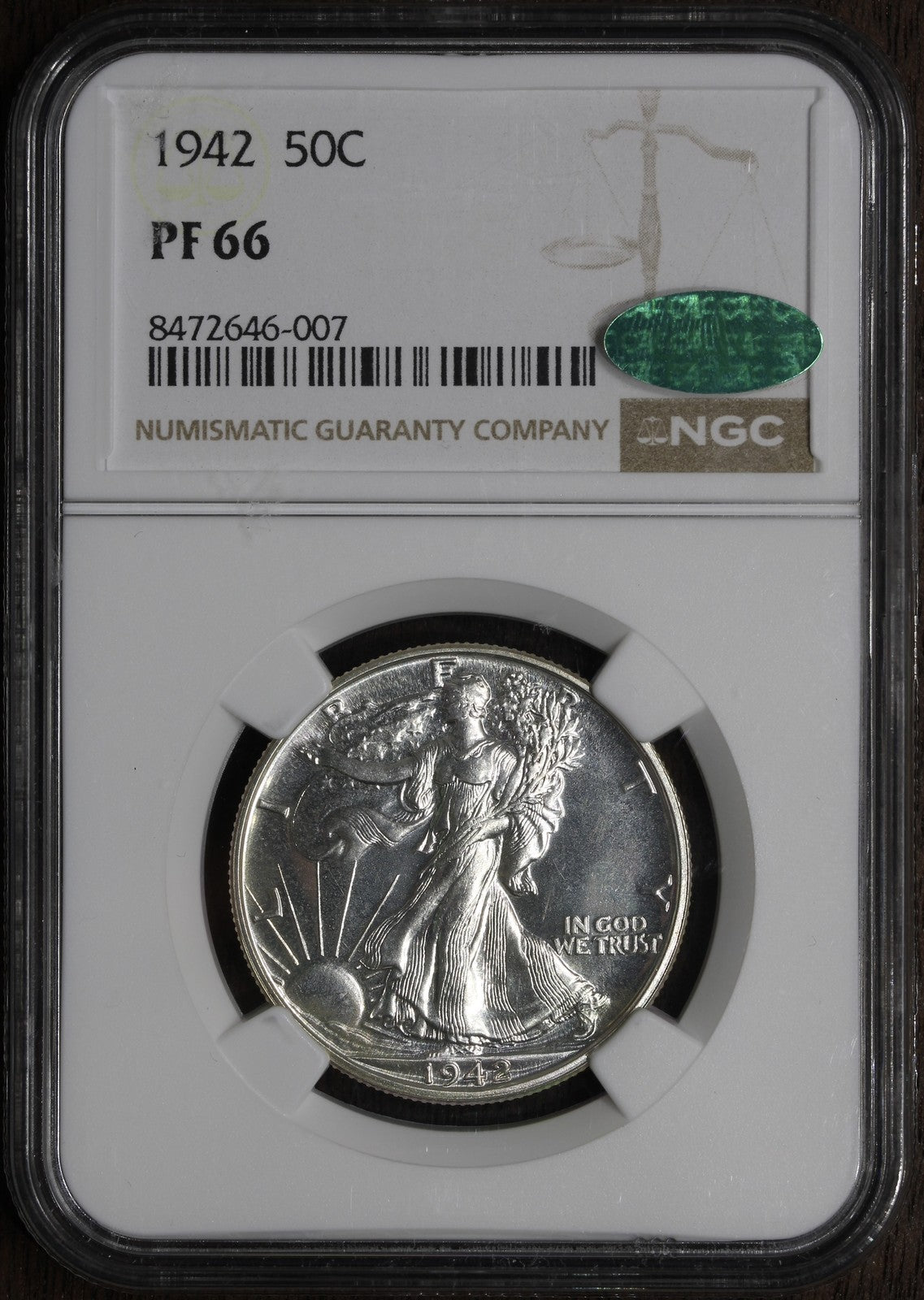 1942 (PF66 CAC) Proof Walking Liberty Half Dollar 50C NGC - Great Contrast