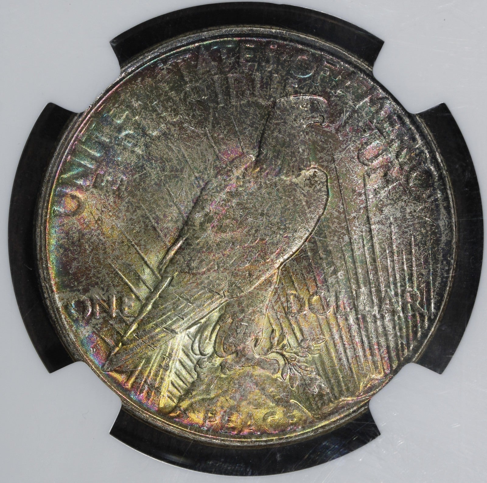 1923-D (MS61 CAC) Peace Silver Dollar $1 NGC Rainbow Toned - Colorful