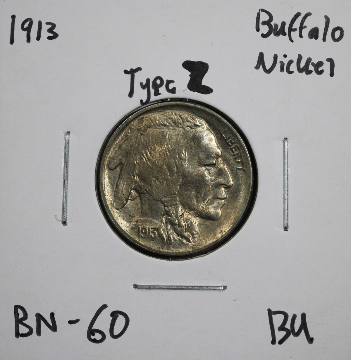 1913 Type 2 Buffalo Nickel - BU Uncirculated with Original Auction Flip