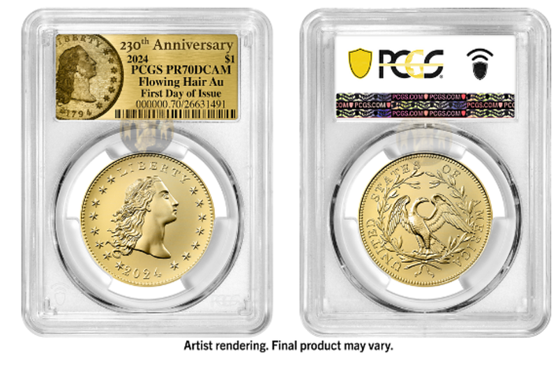 2024 (PR70) Flowing Hair Dollar $1 Gold Coin-230 Anniversary-First Day FDOI PCGS