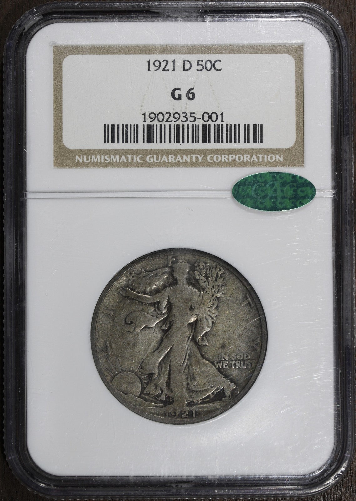 1921-D (G6 CAC) Walking Liberty Half Dollar 50C NGC - KEY DATE