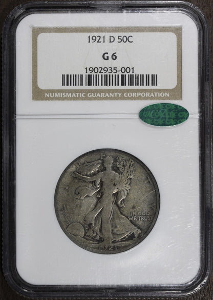 1921-D (G6 CAC) Walking Liberty Half Dollar 50C NGC - KEY DATE