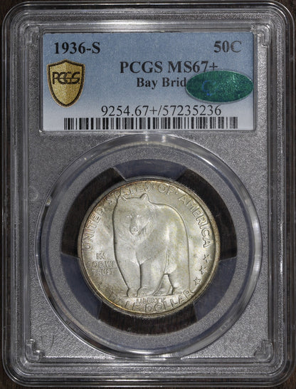 1936-S (MS67+ CAC) Bay Bridge Commemorative Half Dollar 50C PCGS - Superb Gem!