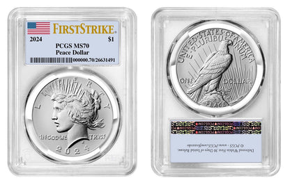 2024 (MS70) Morgan & Peace Silver Dollar (2Coin) First Strike (Flag Label) PCGS