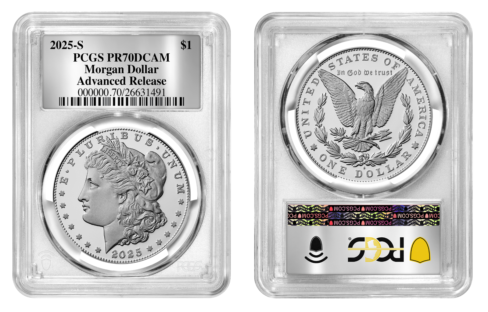 2025-S (PR70) Proof Morgan & Peace Silver Dollar (2 Coin Set) AR PCGS Presale