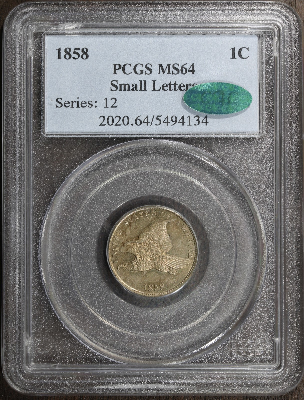 1858 (MS64 CAC) Flying Eagle Cent 1C PCGS - Nice Eye Appeal