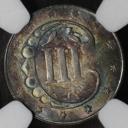 1861 (MS64) Three Cent Silver Trime 3CS NGC - Colorful Tone