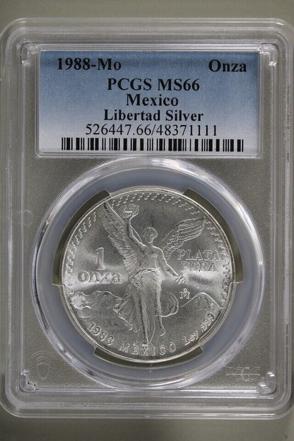 1988-Mo Mexico 1 oz Onza Silver Libertad PCGS MS66