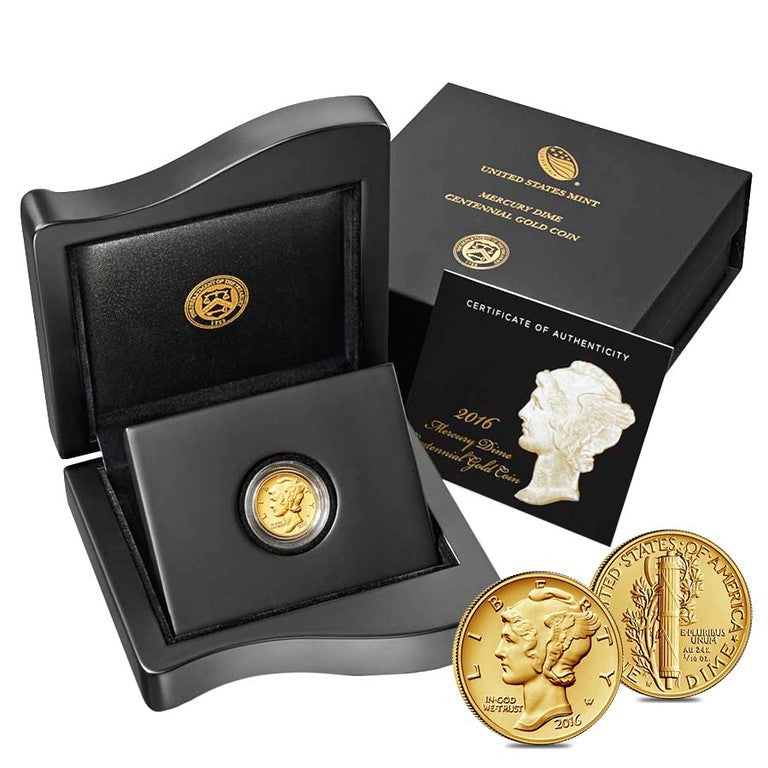 2016-W 1/10 oz Proof Gold Centennial Mercury Dime 10C Coin OGP