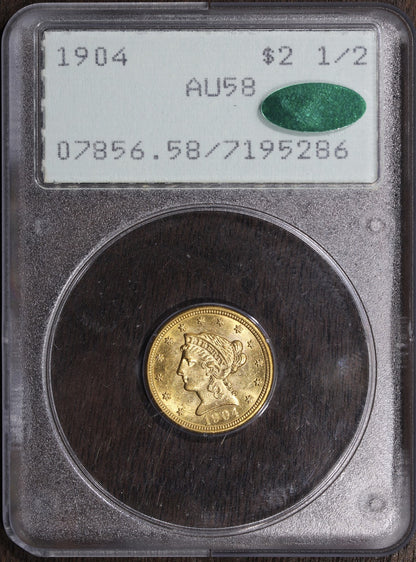 1904 (AU58 CAC) Liberty Head Gold Quarter Eagle $2.50 PCGS Rattler