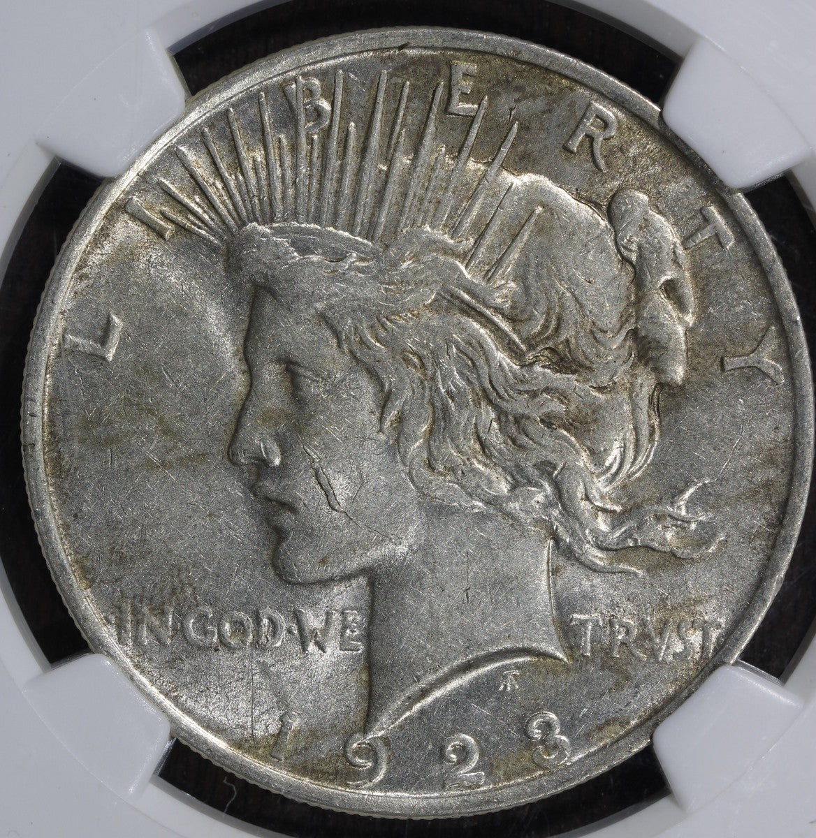 1923 (AU55) Peace Silver Dollar $1 NGC - Vam 1-D Whisker Cheek Top 50