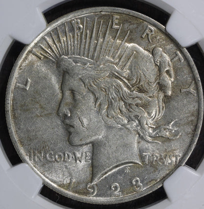 1923 (AU55) Peace Silver Dollar $1 NGC - Vam 1-D Whisker Cheek Top 50