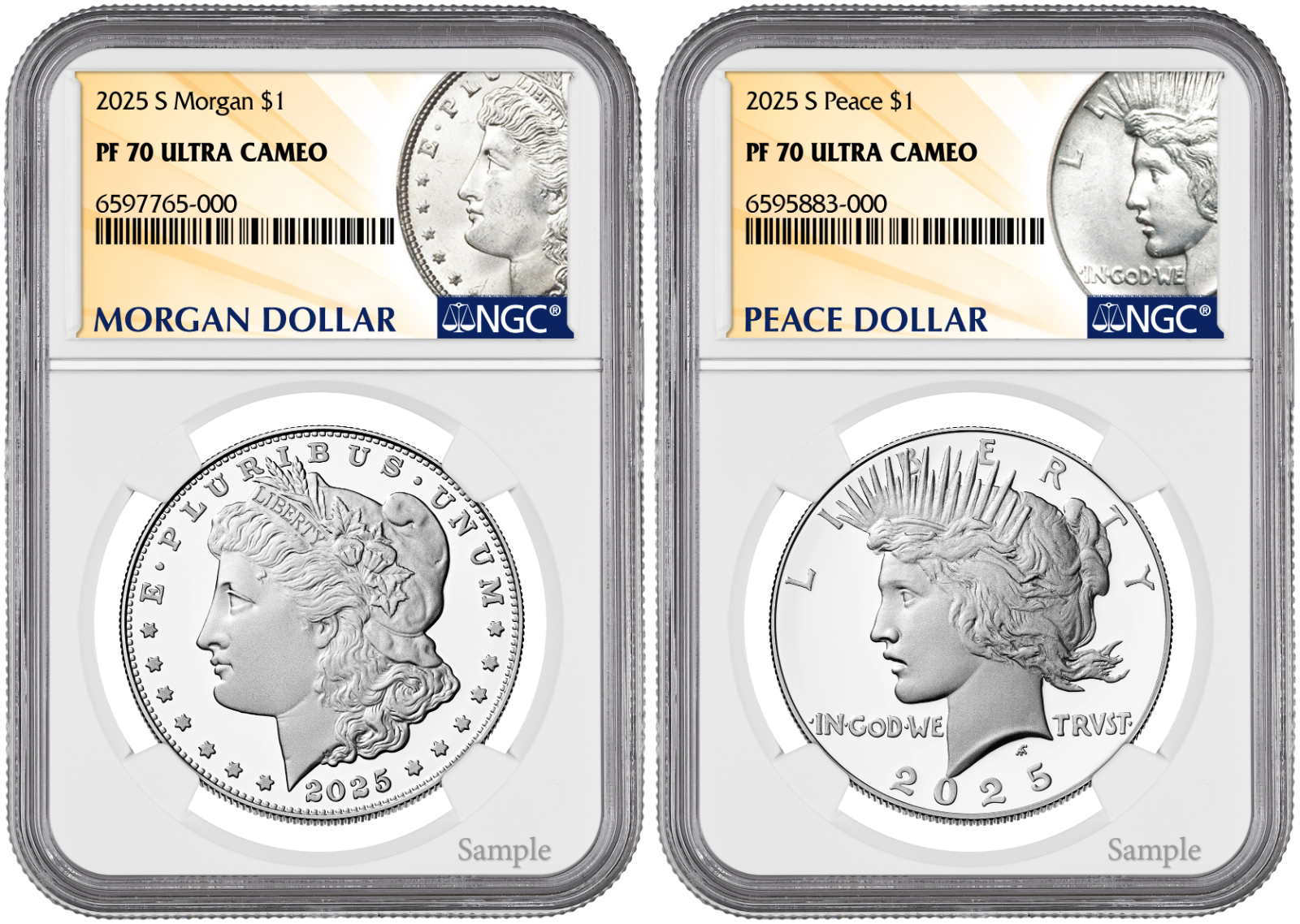 2025-S (PF70) Proof Morgan & Peace Silver Dollar (2 Coin Set) NGC Presale