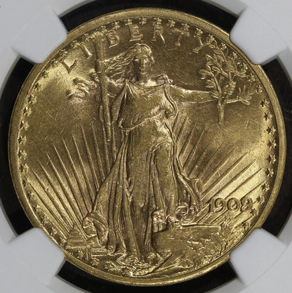 1909/8 (MS61) Saint Gauden's Gold Double Eagle $20 NGC - St. Gaudens