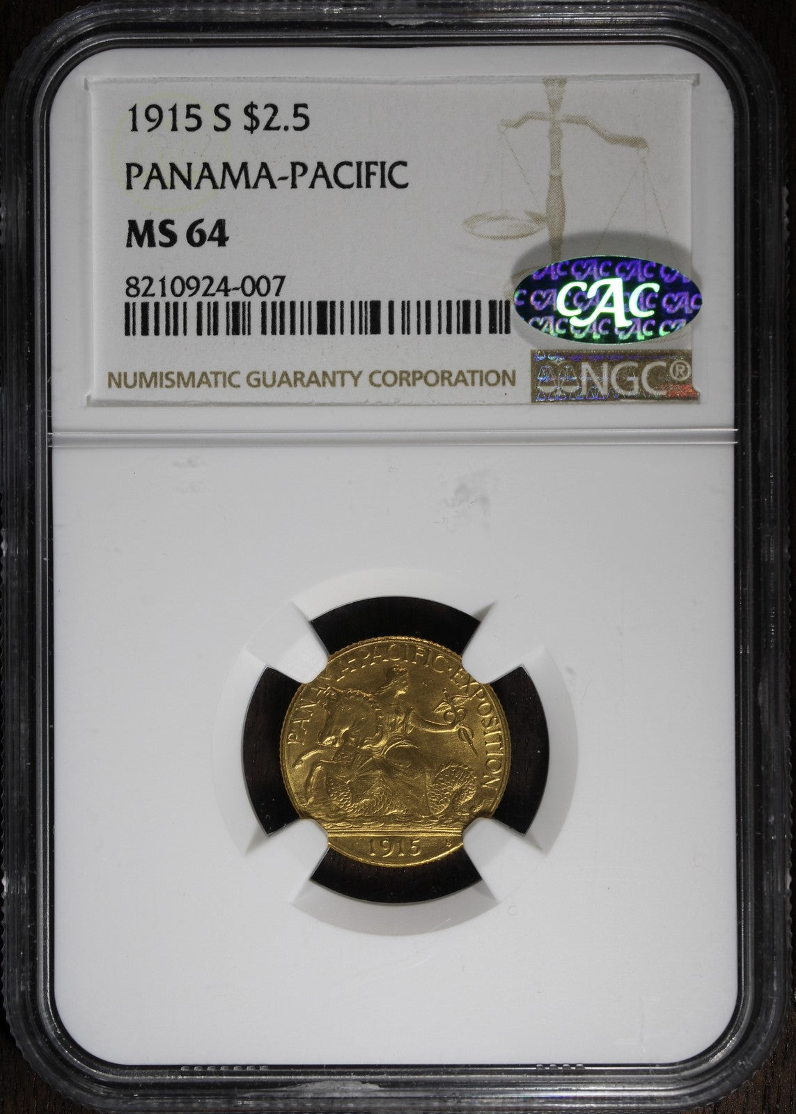 1915-S (MS64 CAC) Panama Pacific Commemorative Quarter Eagle $2.50 NGC