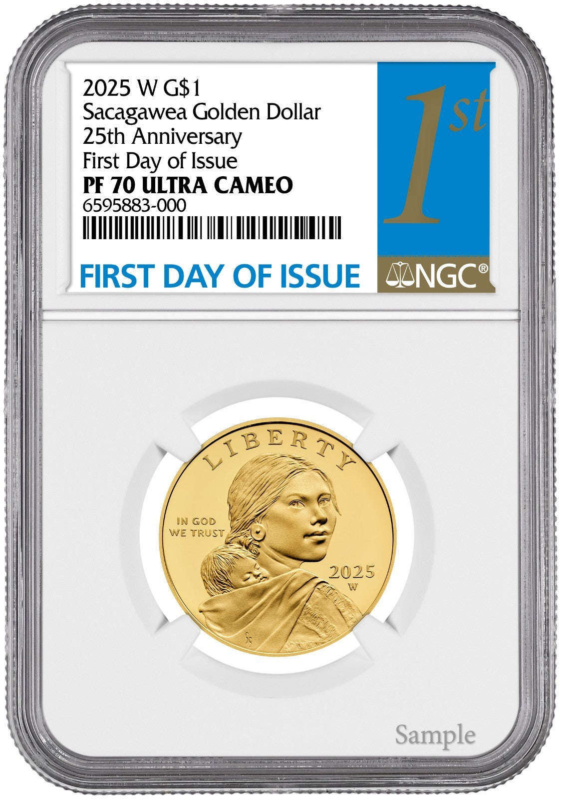 2025-W (PF70) Proof Sacagawea Gold Dollar 25th Anniversary $1 NGC FDOI- Presale