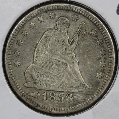 1853 Seated Liberty Quarter 25C XF - Lovely Arrows & Rays Type