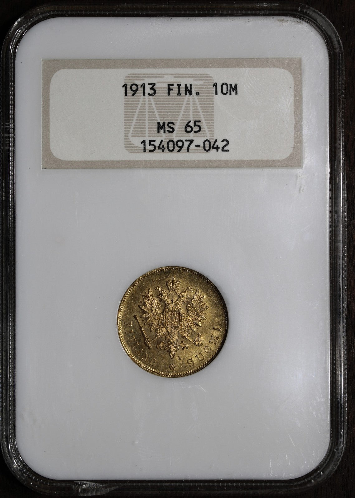 1913 (MS65) Finland Gold 10 Markkaa NGC - Gem Old Fatty Holder