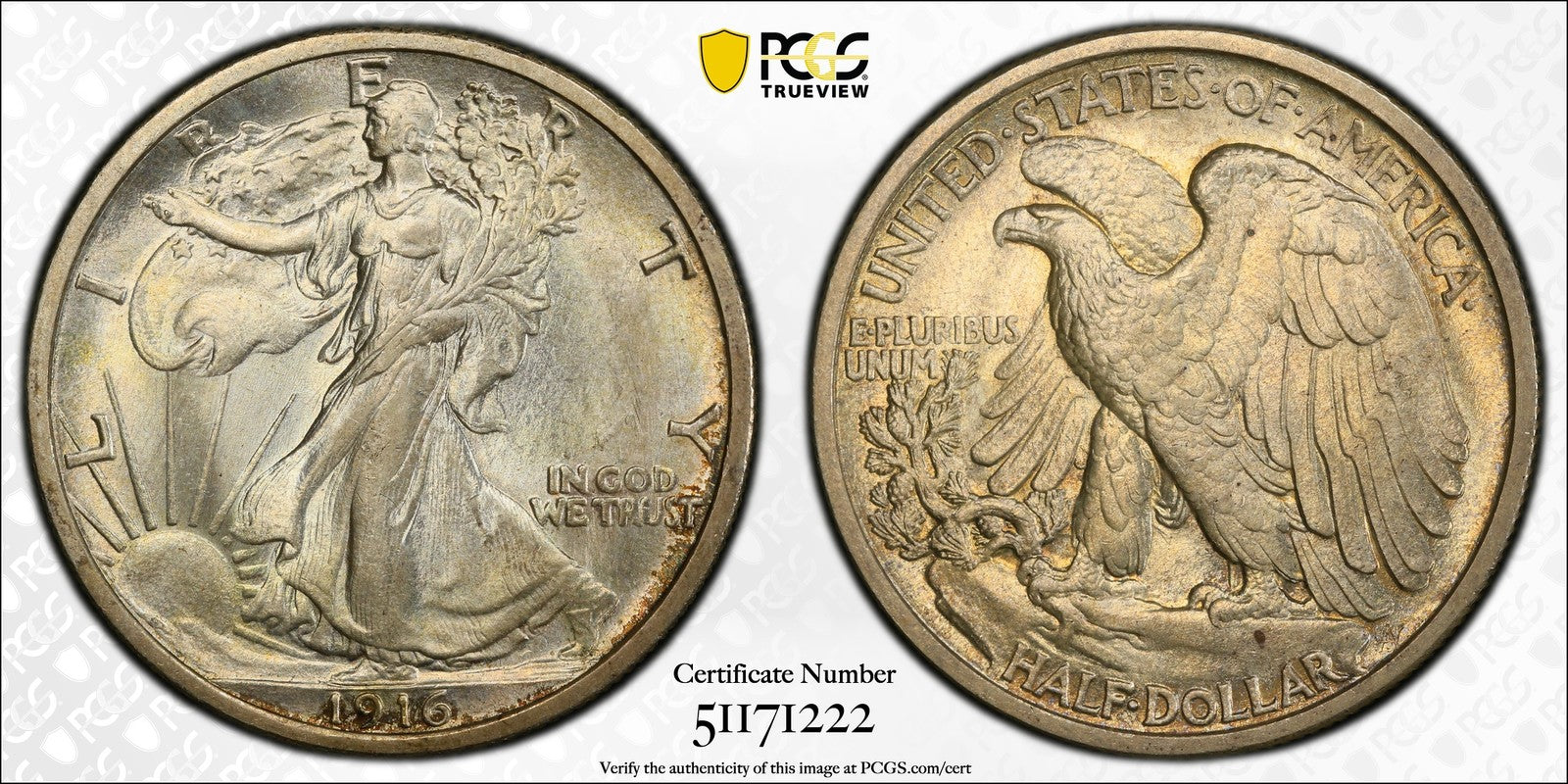 1916 (MS66) Walking Liberty Half Dollar 50C PCGS - First Year, KEY Date